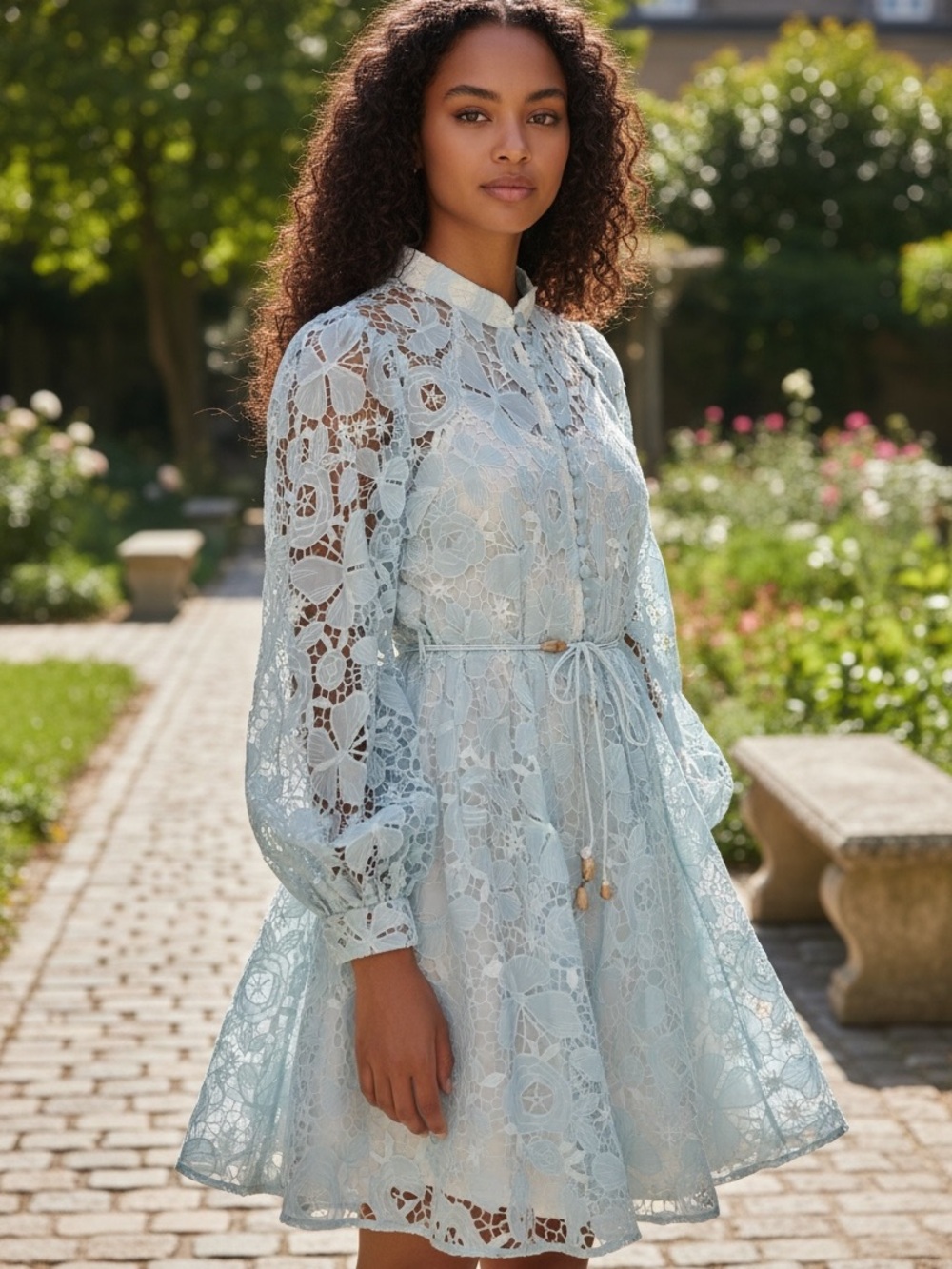 Eyelet Fit & Flare Dress with Tie Waist Boutique Brand